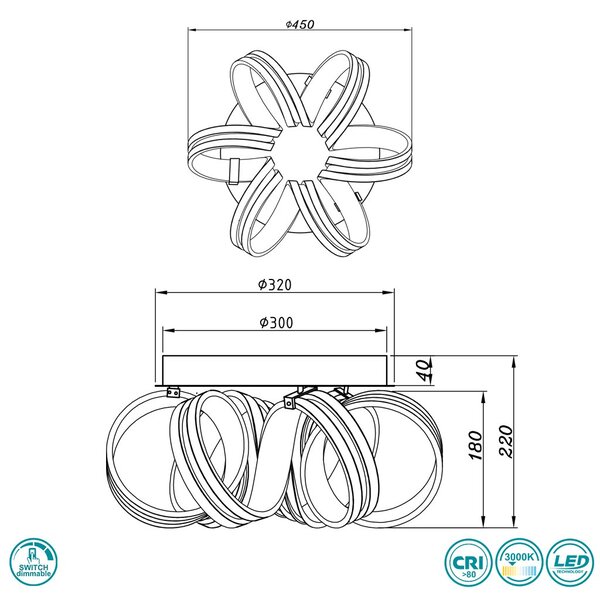 Φωτιστικό Οροφής Trio Lighting Carrera 625010105 Αλουμίνιο