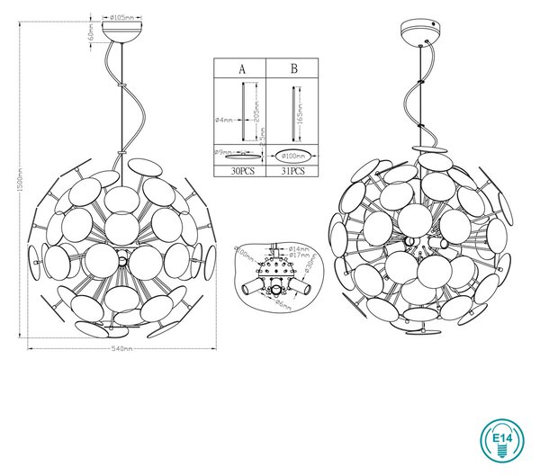 Φωτιστικό Κρεμαστό Trio Lighting Discalgo 309900632 Μαύρο Ματ