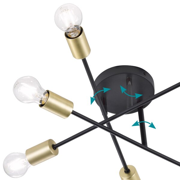Φωτιστικό Οροφής Trio Lighting Cross 606700632 Μαύρο Ματ με Χρυσό Ματ