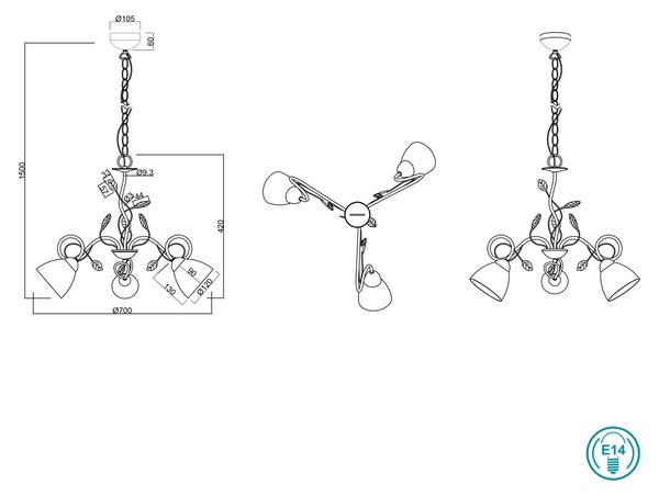 Φωτιστικό Κρεμαστό Trio Lighting Traditio 110700328 Πατίνα Χαλκός