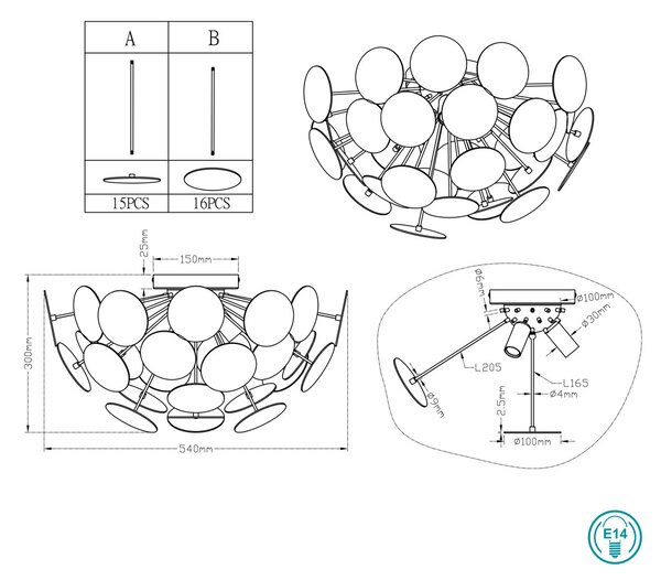 Φωτιστικό Οροφής Trio Lighting Discalgo 609900332 Μαύρο Ματ