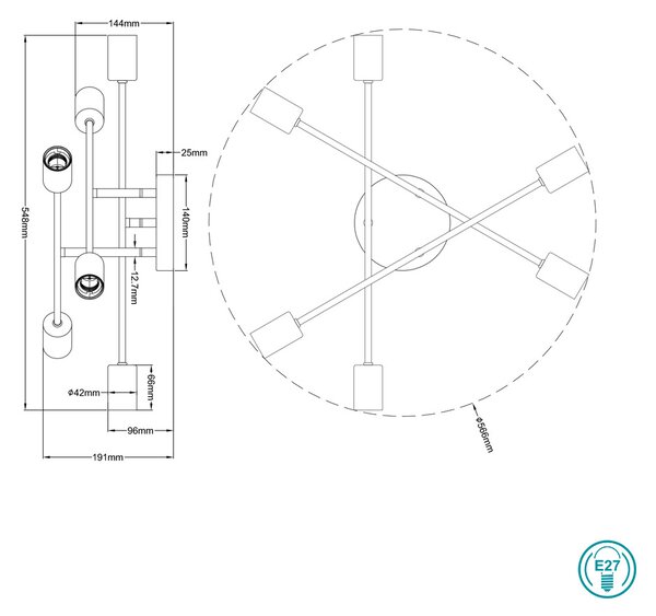 Φωτιστικό Οροφής Trio Lighting Cross 606700632 Μαύρο Ματ με Χρυσό Ματ