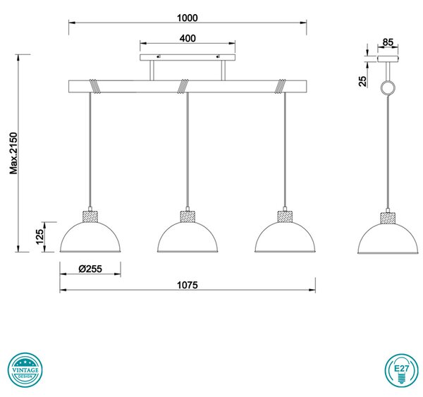 Φωτιστικό Κρεμαστό Vintage Trio Lighting Delhi 303400367 Νίκελ Αντικέ