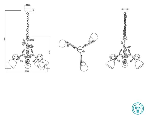 Φωτιστικό Κρεμαστό Trio Lighting Traditio 110700361 Πατίνα Γκρι