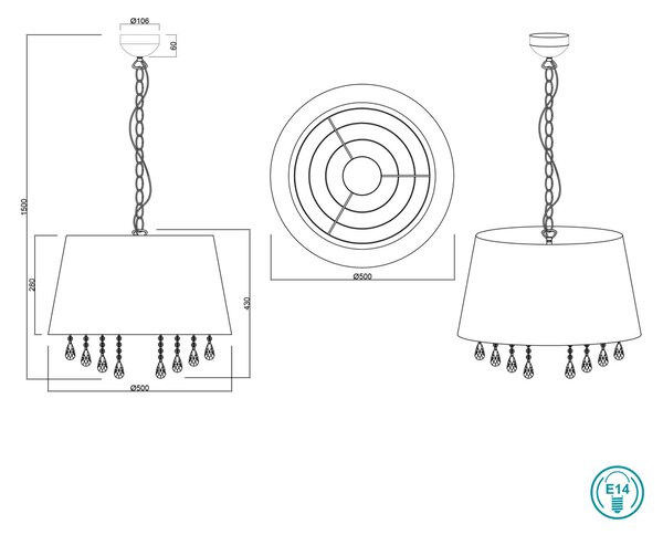 Φωτιστικό Κρεμαστό Trio Lighting Loreley 309300302 Μαύρο