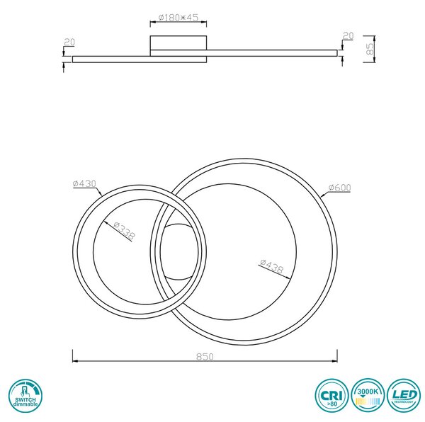 Φωτιστικό Οροφής Trio Lighting Granada 673890206 Χρώμιο, Λευκό