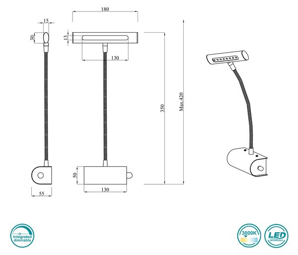 Απλίκα Πίνακα Trio Lighting Curtis 279770107 Νίκελ Ματ
