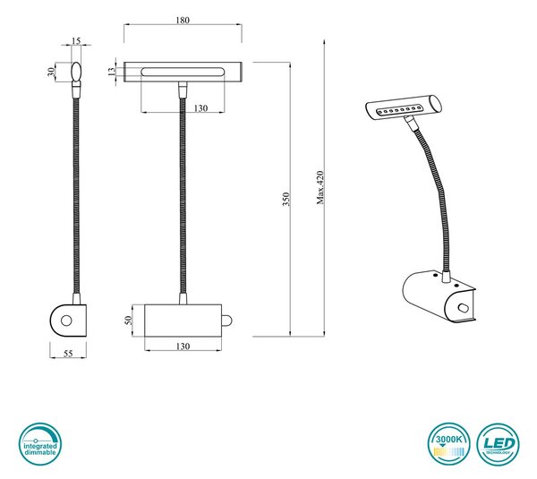 Απλίκα Πίνακα Trio Lighting Curtis 279770132 Μαύρη Ματ