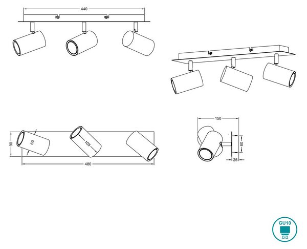 Σποτ Trio Lighting Marley 802400332 Μαύρο Ματ