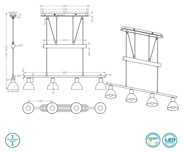 Κρεμαστό Φωτιστικό Trio Lighting Levisto 371010407 Νίκελ Ματ