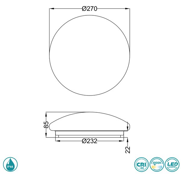 Φωτιστικό Οροφής Στεγανό RL Lighting Putz II R62601201 (3000K)