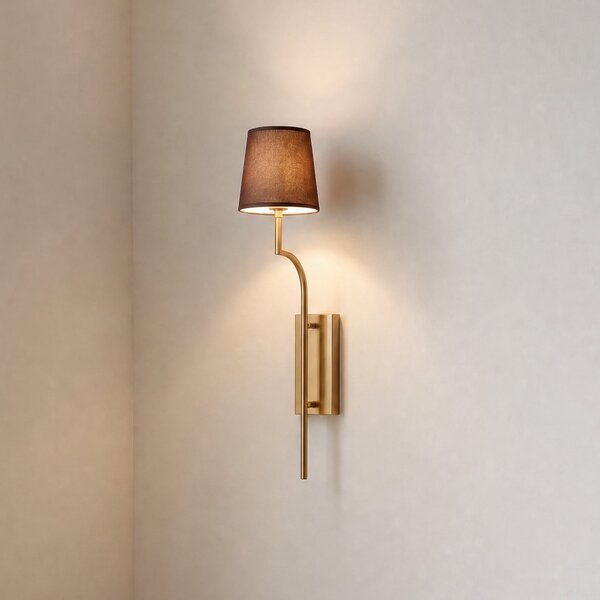 Opviq Φωτιστικό τοίχου Lumora, καφέ/χρυσό, ύψος 72 εκ., ύφασμα/μέταλλο, E27, ρυθμιζόμενος, Χρυσό / Ορείχαλκου, Σαλόνι / τραπεζαρία, Μέταλλο, Στρογγυλό τοίχο