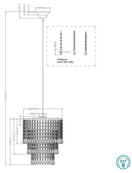 Φωτιστικό Κρεμαστό RL Lighting Orient R1147-06 Χρώμιο