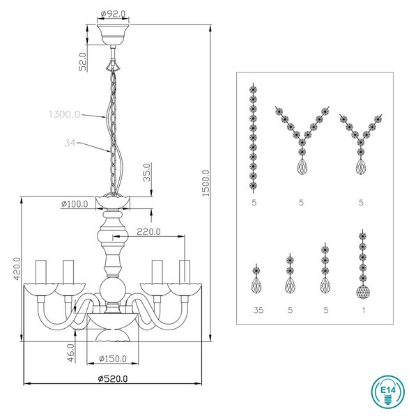 Φωτιστικό Πολυέλαιος RL Lighting Luster R1107-02 Φυμέ