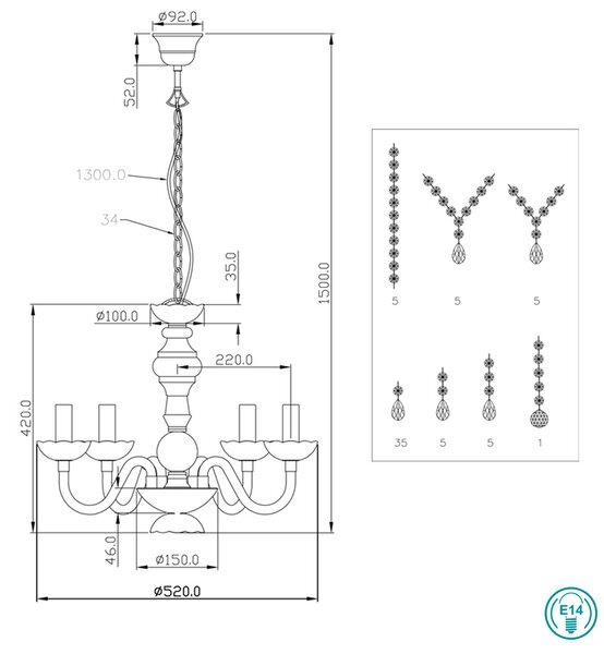 Φωτιστικό Πολυέλαιος RL Lighting Luster R1107-01 Λευκός