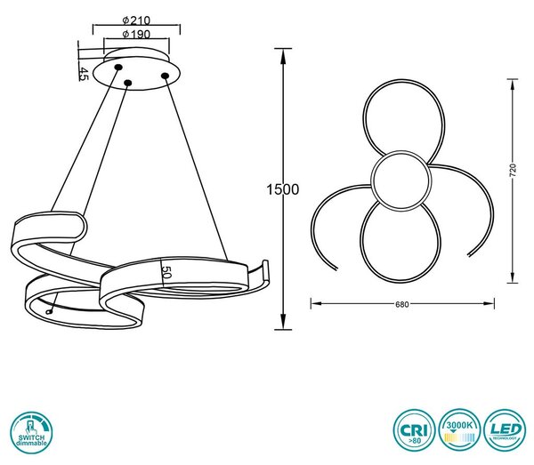 Φωτιστικό Κρεμαστό Trio Lighting Francis 371310105 Αλουμίνιο