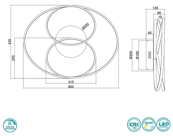 Φωτιστικό Οροφής Trio Lighting Gale 673916032 Μαύρο Ματ