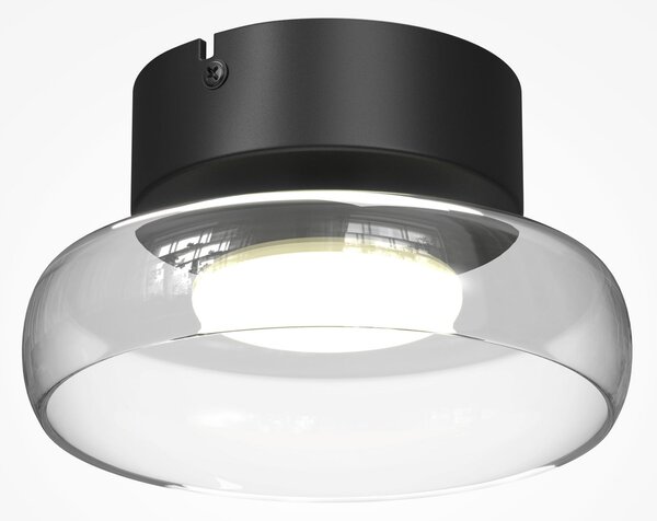 Maytoni Φωτιστικό οροφής LED FLOAT, διαφανές/μαύρο, Ø 20 cm, γυαλί/μέταλλο, ρυθμιζόμενος, Διαφανές, Σαλόνι / τραπεζαρία, Γυαλί, σύγχρονο