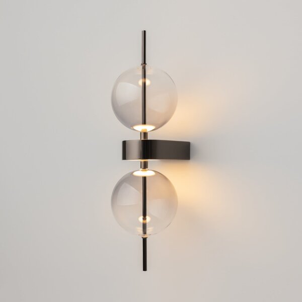 Maytoni Φωτιστικό τοίχου LED DOUBLE MOON, γκρι καπνός, ύψος 43 εκ., γυαλί, ρυθμιζόμενος, Γκρι, Σαλόνι / τραπεζαρία, Γυαλί, σύγχρονο, Σφαίρα