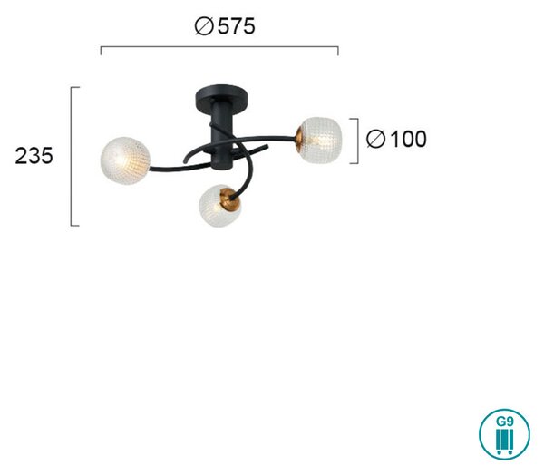 Φωτιστικό Οροφής Viokef Ifigenia 4239400 Μαύρο-Χρυσό