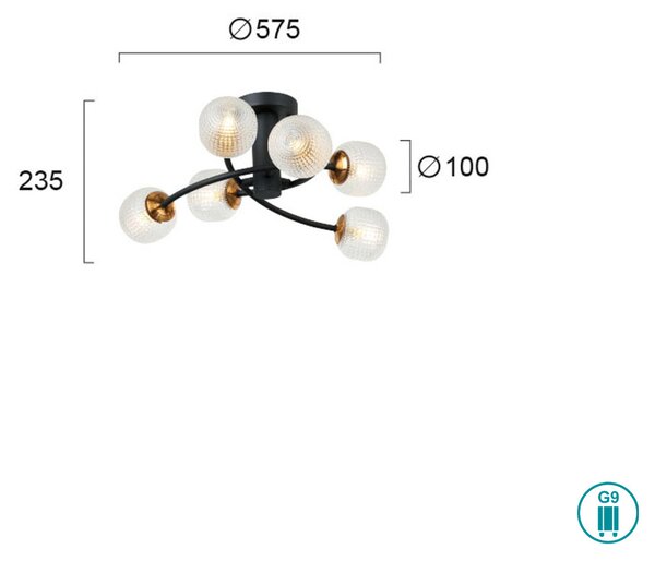 Φωτιστικό Οροφής Viokef Ifigenia 4239500 Μαύρο-Χρυσό
