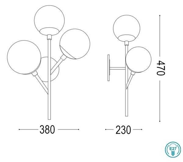 Απλίκα Ideal Lux Kepler AP3 187006 Μαύρη