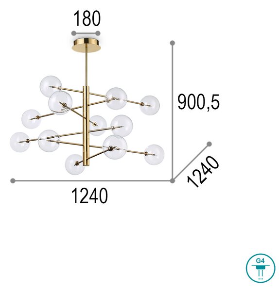 Φωτιστικό Κρεμαστό Ideal Lux Equinoxe SP12 200125 Χρυσό Ματ