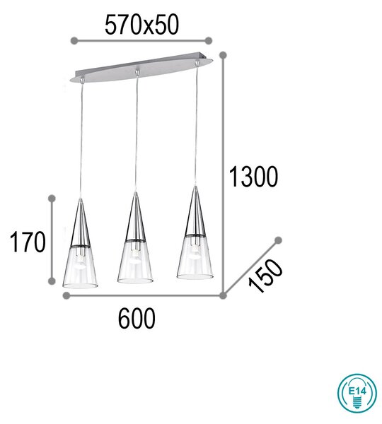 Φωτιστικό Κρεμαστό Ideal Lux Cono SP3 112367 Χρώμιο