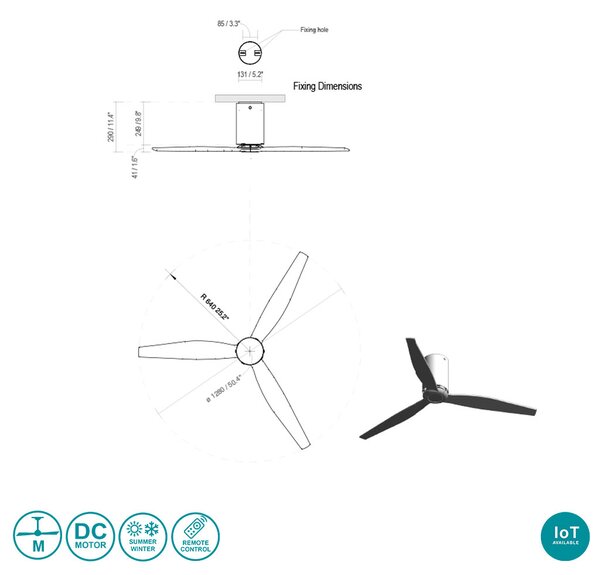 Ανεμιστήρας Οροφής Faro Mini Tube 32043WP Μαύρος Ματ χωρίς Φως Smart