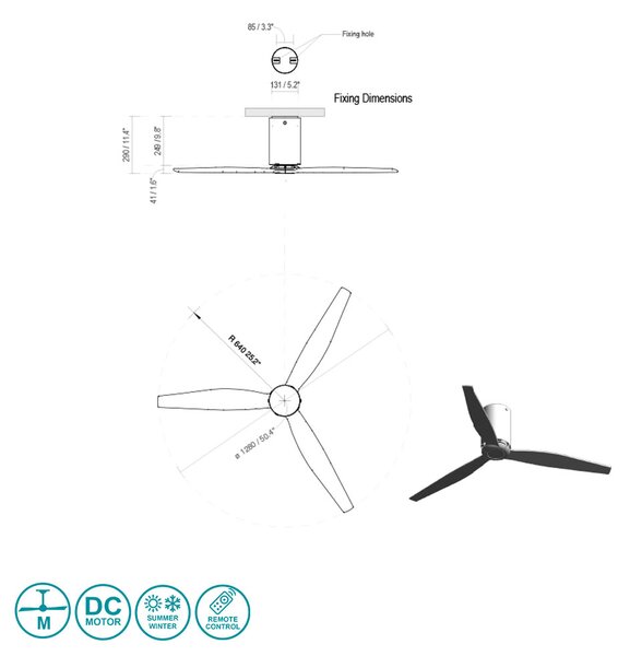 Ανεμιστήρας Οροφής Faro Mini Tube 32040 Γυαλιστερός Μαύρος-Διάφανο χωρίς Φως