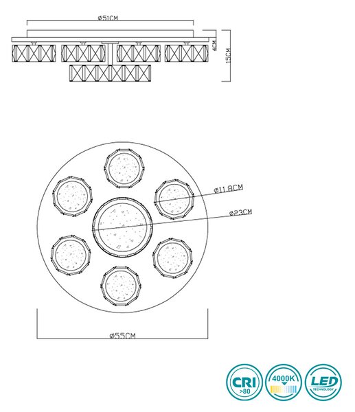 Φωτιστικό Οροφής Globo Lighting Amur 49350-60 Χρώμιο