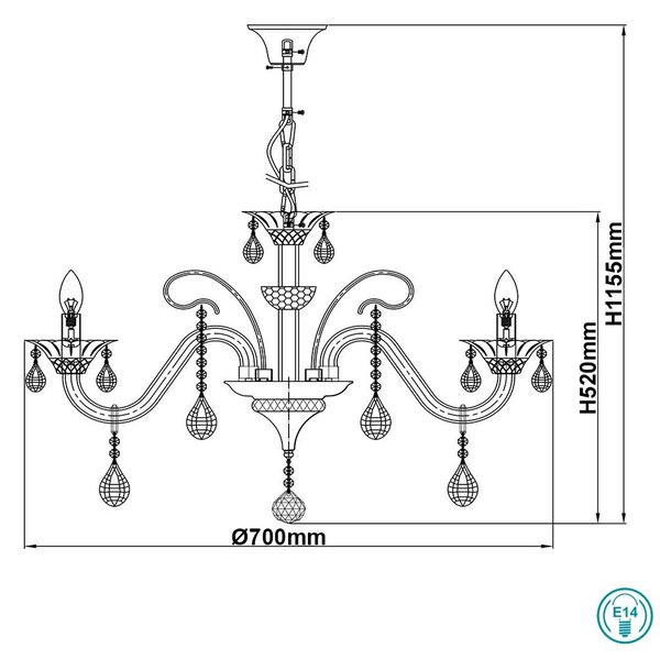 Πολυέλαιος Globo Lighting Dunja 64104-6 Χρώμιο