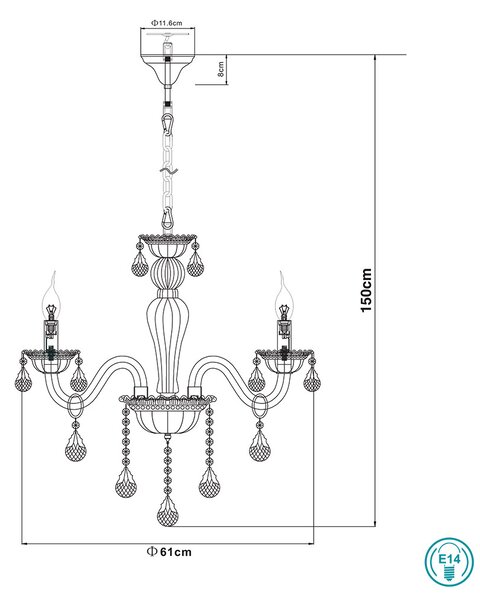 Πολυέλαιος Globo Lighting Teejay 64118-6 Χρώμιο