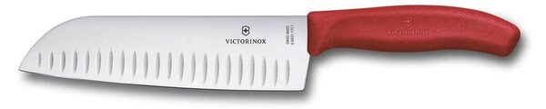 Μαχαίρι Santoku Victorinox Swiss Classic με αυλακώσεις με κόκκινη λαβή και μήκος λεπίδας 17cm