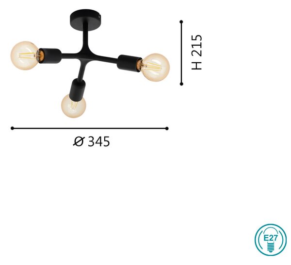 Φωτιστικό Οροφής Eglo Bocadella 1 98317 Μαύρο