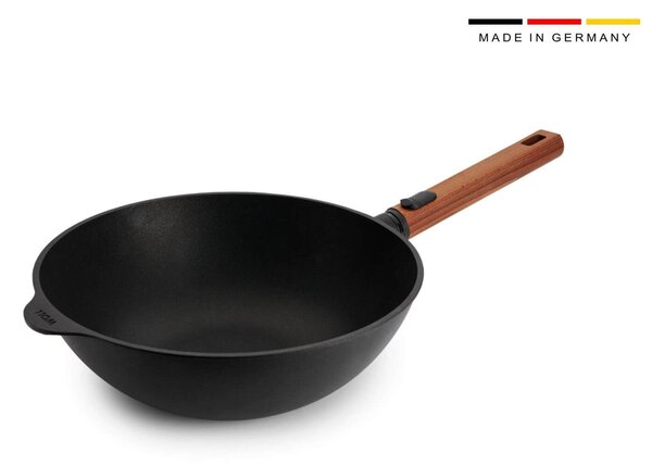 Τηγάνι Wok Woll Eco Logic QXR με αντικολλητική επίστρωση, ξύλινη αποσπώμενη λαβή και διάμετρο 28cm