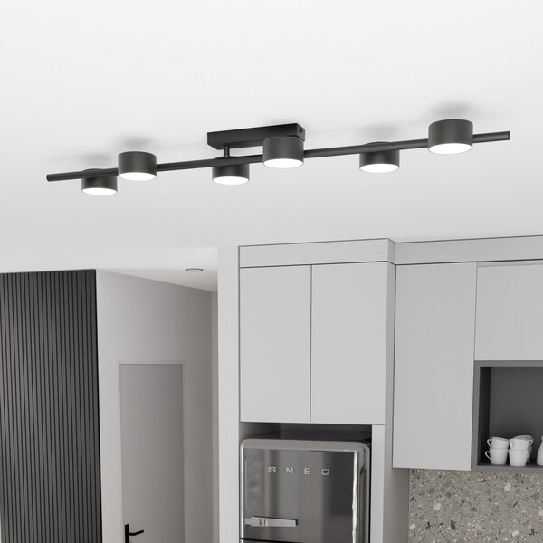 EMIBIG LIGHTING Ακροδέκτης οροφής Bet, μήκος 100 cm, μαύρο, μέταλλο, 6-φωτεινός., ρυθμιζόμενος, Μαύρο, Σαλόνι / τραπεζαρία, Μέταλλο, σύγχρονο