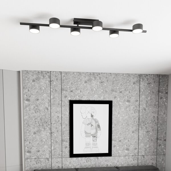 EMIBIG LIGHTING Ακροδέκτης οροφής Bet, μήκος 100 cm, μαύρο, μέταλλο, 6-φωτεινός., ρυθμιζόμενος, Μαύρο, Σαλόνι / τραπεζαρία, Μέταλλο, σύγχρονο