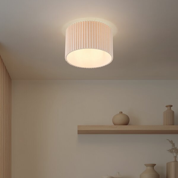 Lindby Φωτιστικό οροφής Libbie, Ø 45 cm, λινό, κρεμ, ρυθμιζόμενος, Μπεζ, Σαλόνι / τραπεζαρία, Ύφασμα / Κλωστοϋφαντουργία, Σκανδιναβικό
