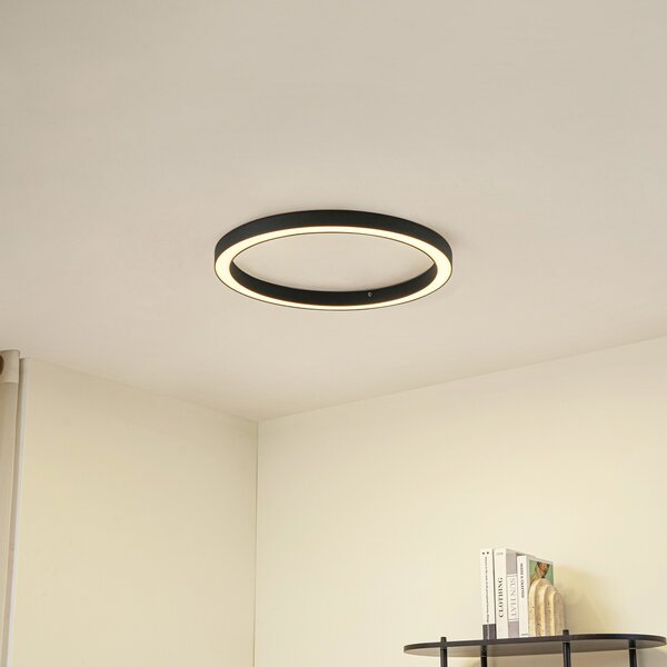 Lucande LED φωτιστικό οροφής Neor, μαύρο, Ø 60 cm, CCT, ρυθμιζόμενο, ρυθμιζόμενος, Μαύρο, Διάδρομος, Μέταλλο, σύγχρονο
