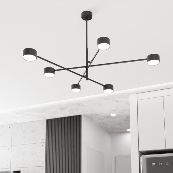 EMIBIG LIGHTING Κρεμαστή λάμπα Natsu, μήκος 84 cm, μέταλλο, 6 φτερά., ρυθμιζόμενος, Μαύρο, Σαλόνι / τραπεζαρία, Μέταλλο, σύγχρονο