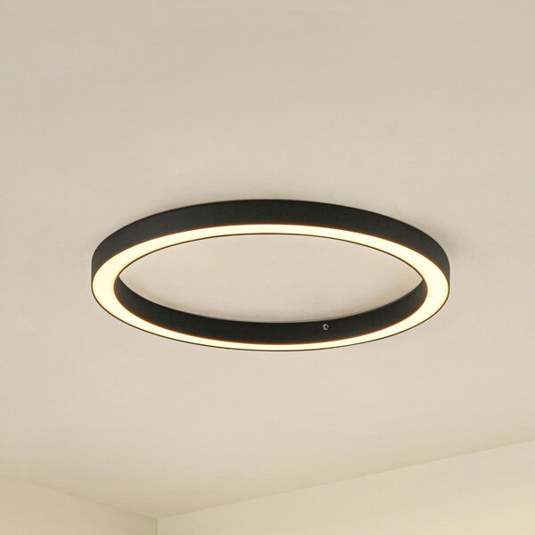 Lucande LED φωτιστικό οροφής Neor, μαύρο, Ø 60 cm, CCT, ρυθμιζόμενο, ρυθμιζόμενος, Μαύρο, Διάδρομος, Μέταλλο, σύγχρονο