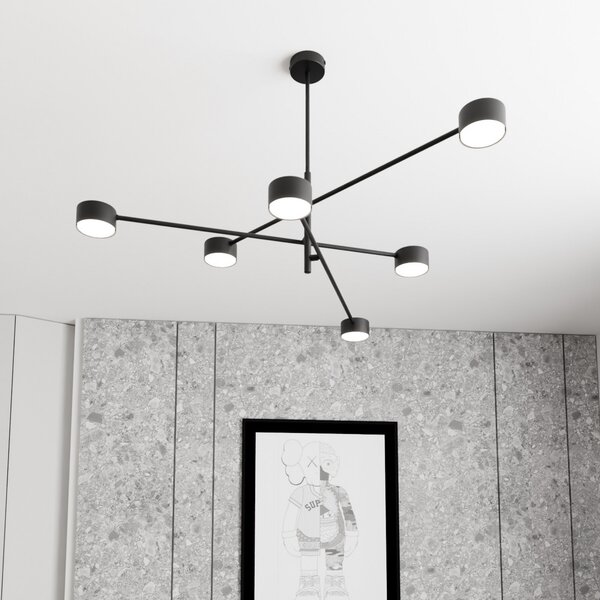 EMIBIG LIGHTING Κρεμαστή λάμπα Natsu, μήκος 84 cm, μέταλλο, 6 φτερά., ρυθμιζόμενος, Μαύρο, Σαλόνι / τραπεζαρία, Μέταλλο, σύγχρονο