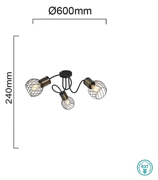 Φωτιστικό Οροφής Globo Lighting Argusto 54013-3 Μαύρο