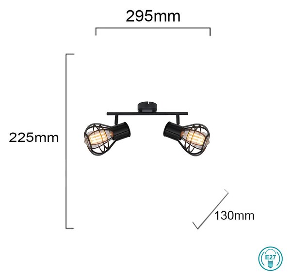 Φωτιστικό Οροφής Globo Lighting Clastra 15388-2 Μαύρο