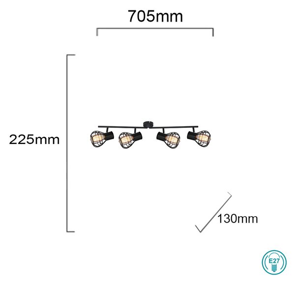 Φωτιστικό Οροφής Globo Lighting Clastra 15388-4 Μαύρο