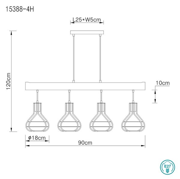 Κρεμαστό Φωτιστικό Ράγα Globo Lighting Clastra 15388-4H Μαύρο