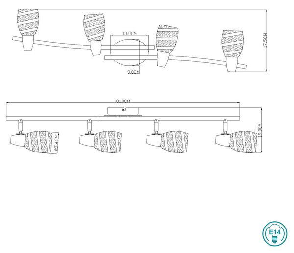 Φωτιστικό Οροφής Globo Lighting Roy 54985-4 Χρώμιο