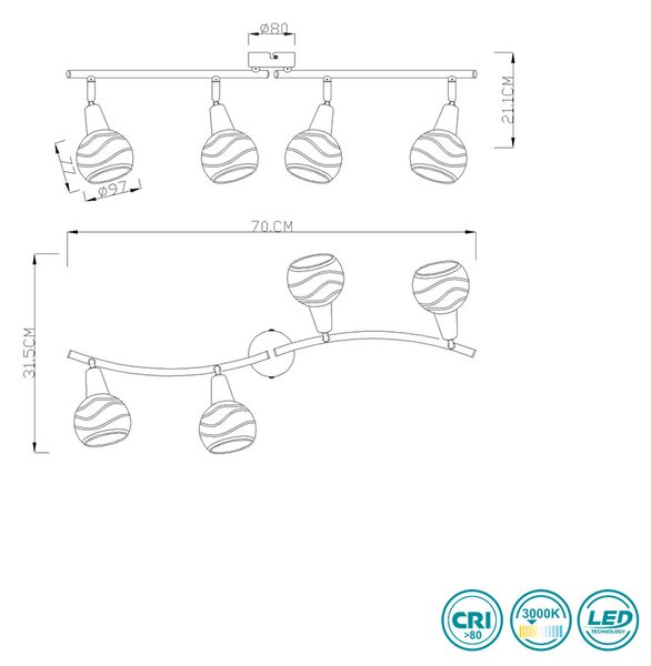 Φωτιστικό Οροφής Globo Lighting Roman 54348-4 Νίκελ Ματ