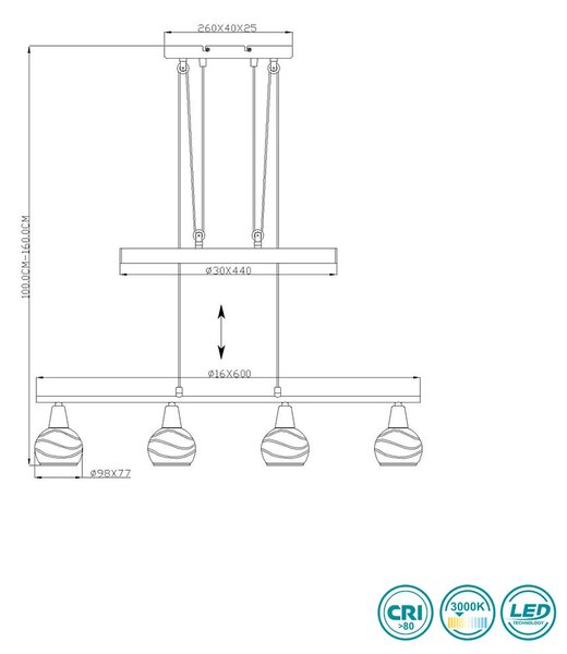 Κρεμαστό Φωτιστικό Ράγα Globo Lighting Roman 54348-4Z Νίκελ Ματ